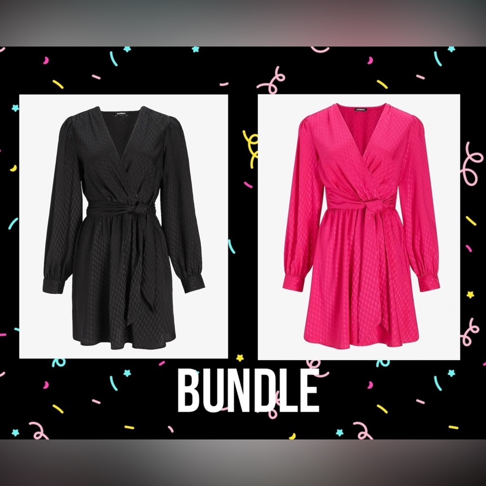 BUNDLE: Express Jacquard Satin Tie Waist Long Sleeve
Mini Dress